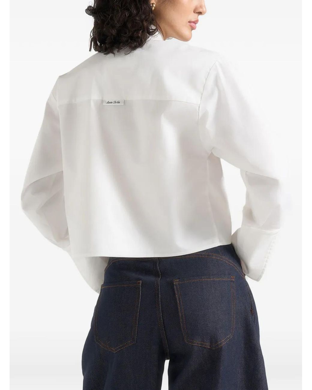 Manière De Voir White Maura Oversized Cropped Roll Sleeve Cotton Shirt