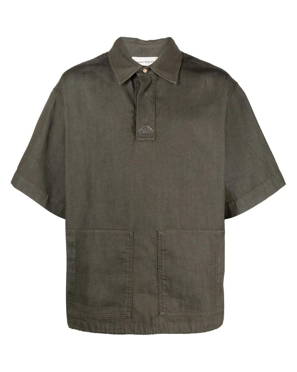 McQueen Gray Embroidered-Logo Denim Polo Shirt for men