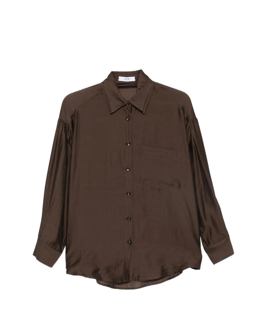 ELEH Brown Chest-Pocket Long-Sleeve Shirt