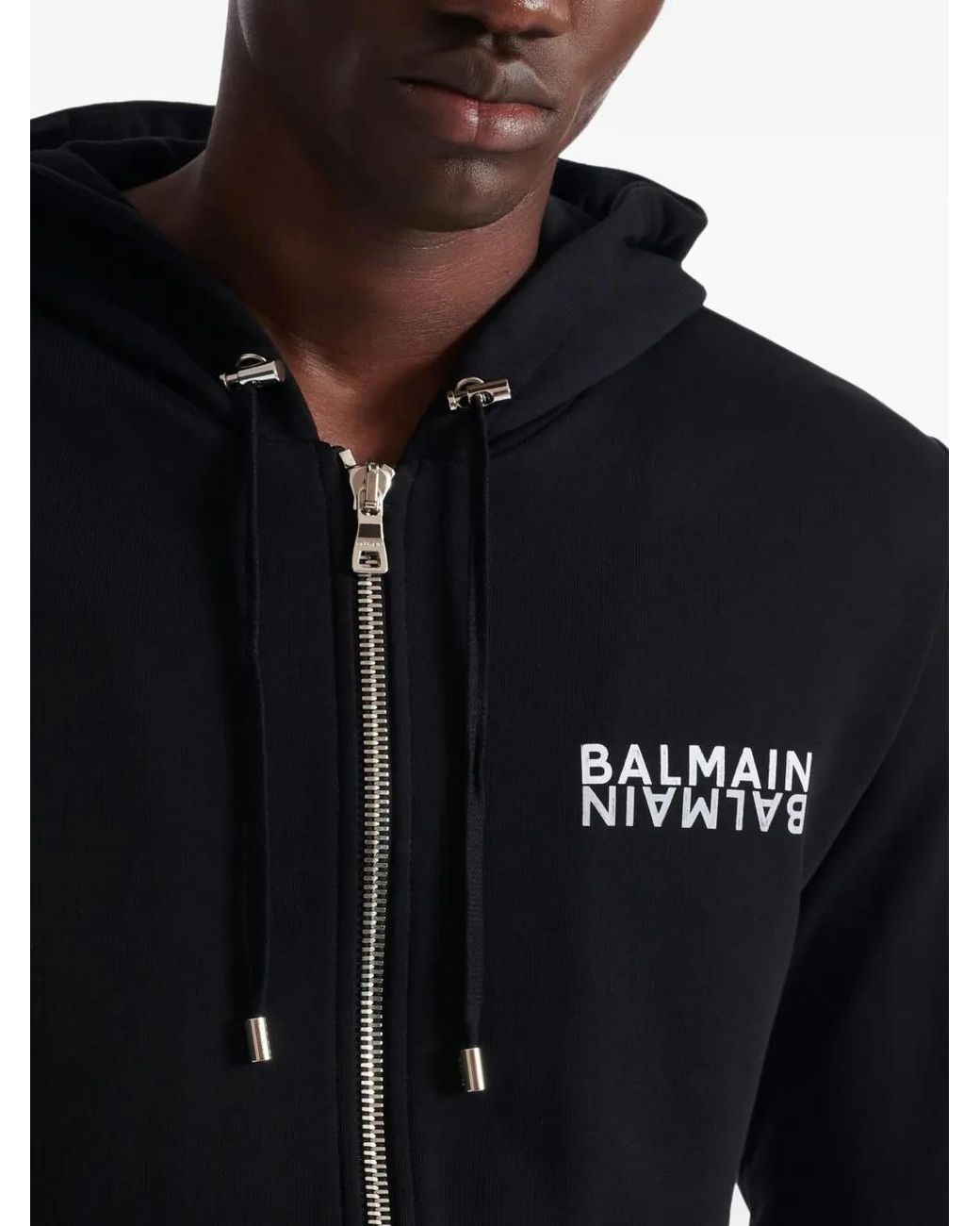 Balmain Black Zip-Up Hoodie for men