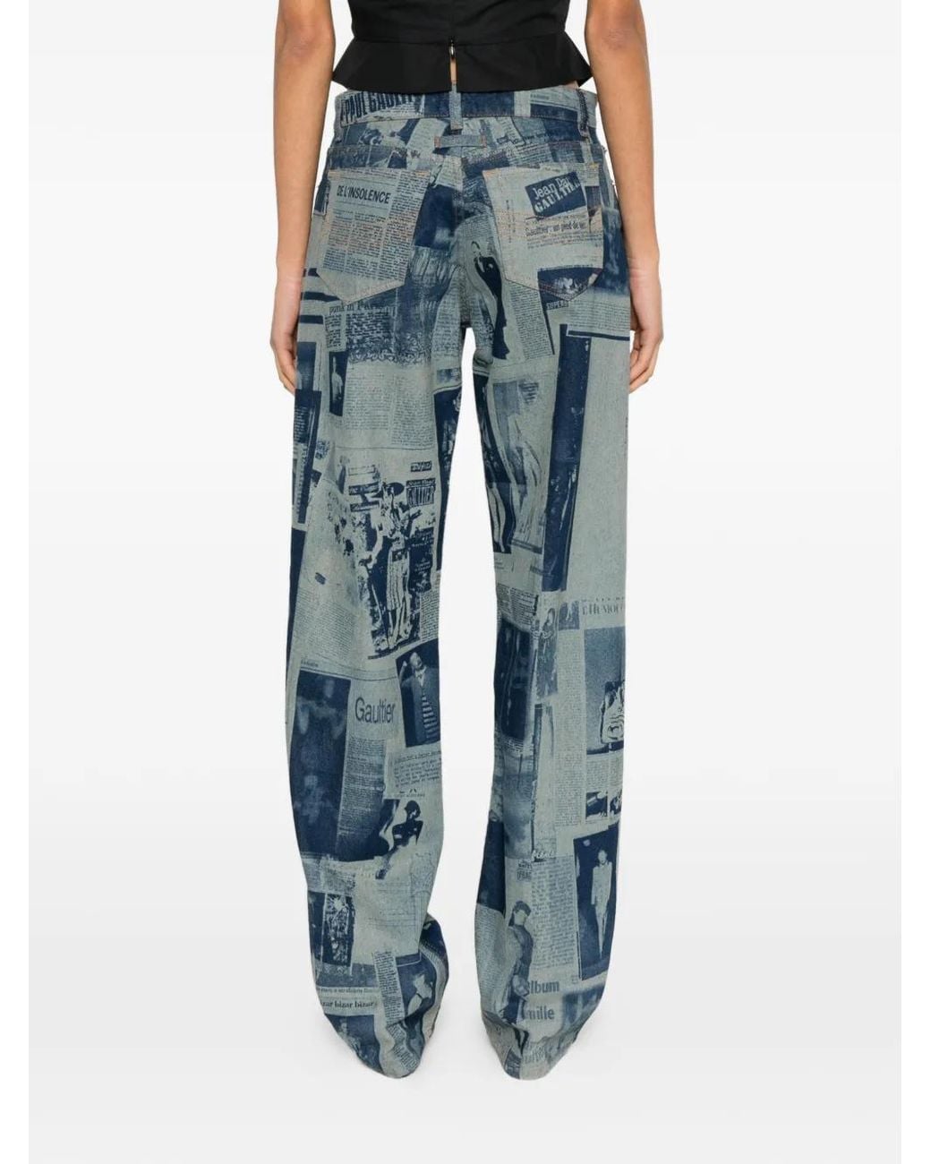 Jean Paul Gaultier Blue Newspaper-Print Straight Jeans