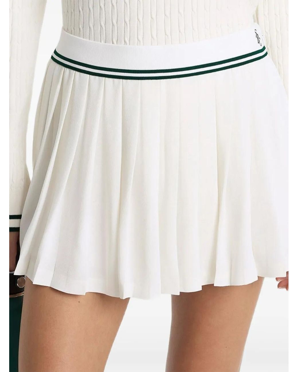 Sporty & Rich White Pleated Striped Mini Skirt