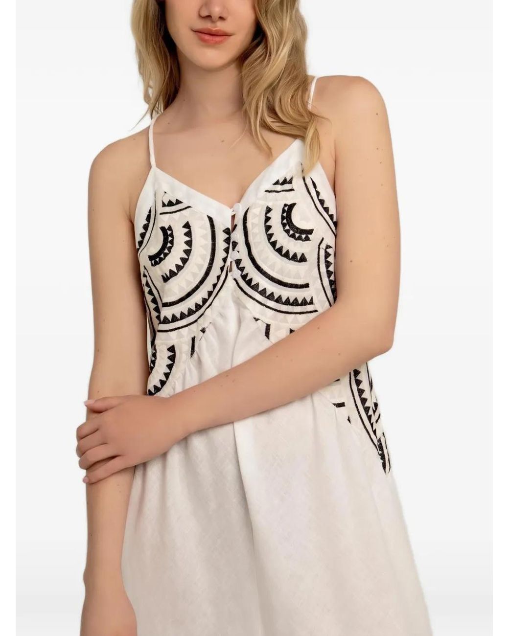Greek Archaic Kori Natural Sleeveless V-Neck Midi Dress