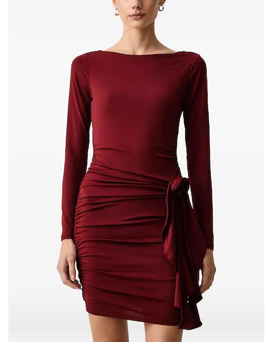Guess Red Ruched Open-Back Mini Dress