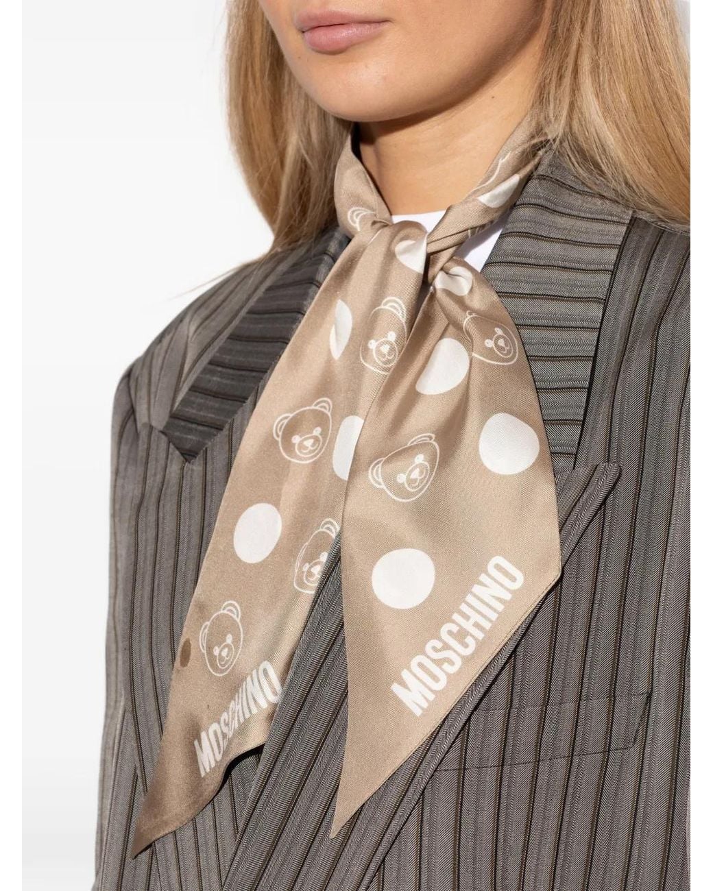 Moschino Natural Teddy Bear Silk Scarf