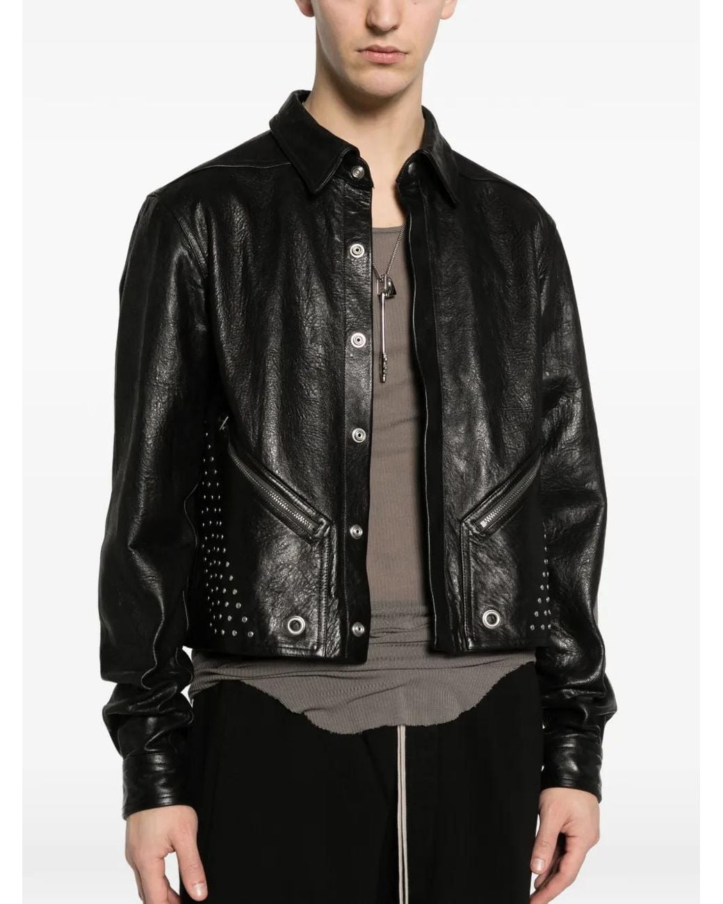 Rick Owens Black Alice Tour Stud-Embellished Leather Jacket for men