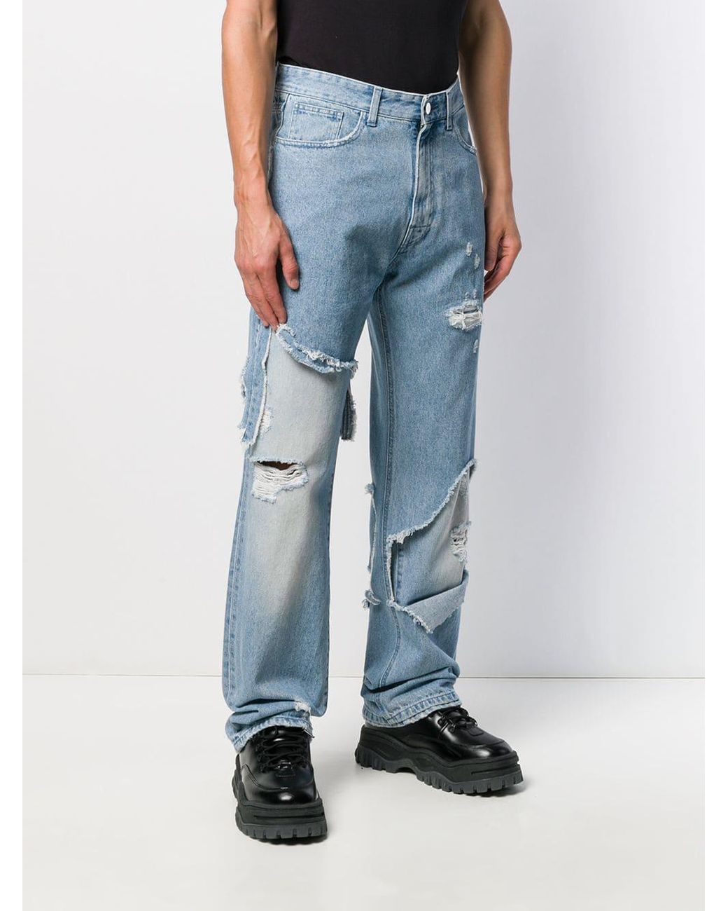 Raf Simons Distressed Loose Fit Denim Jeans in Blue for Men | Lyst