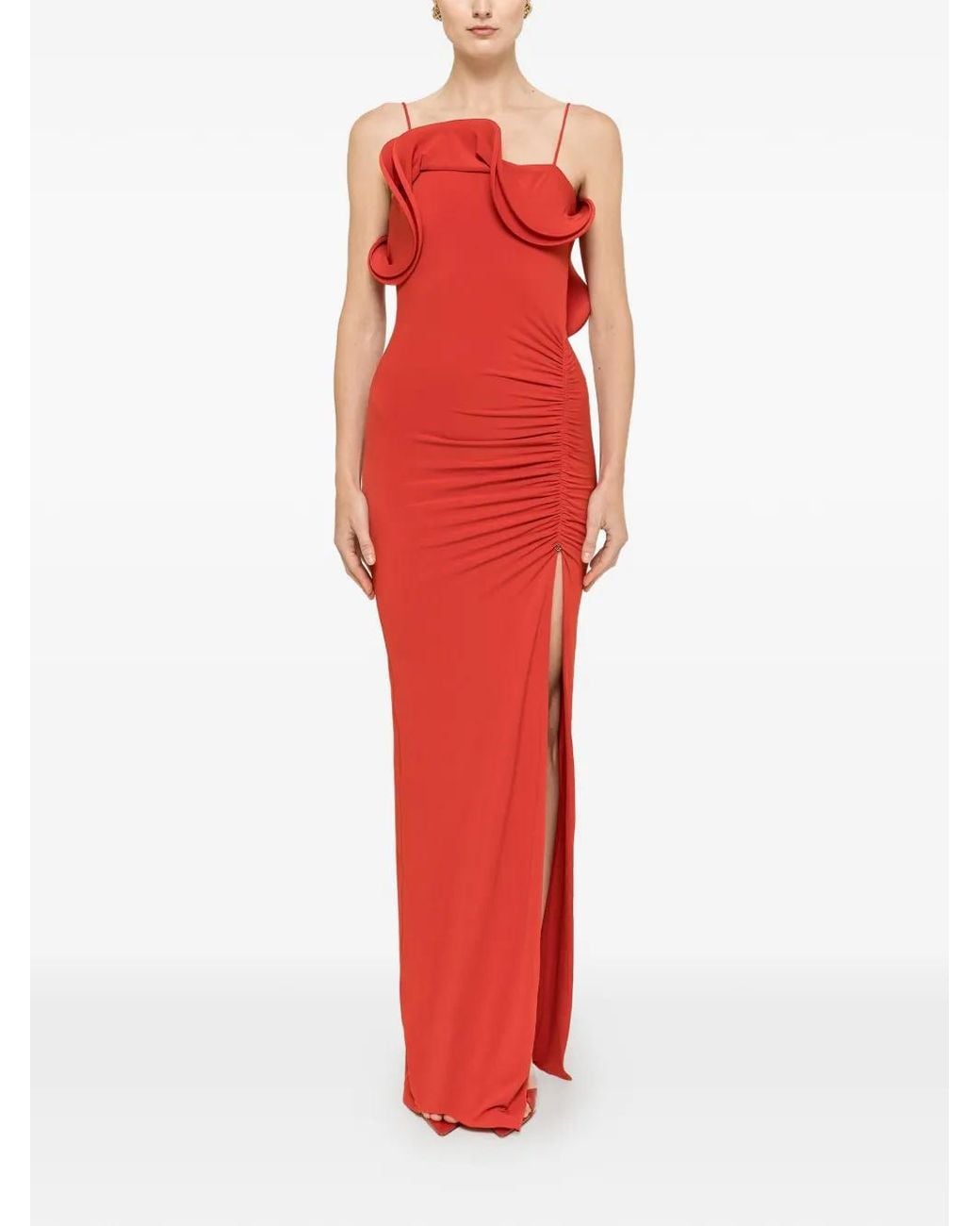 Nissa Red Robe Longue À Dos Ouvert