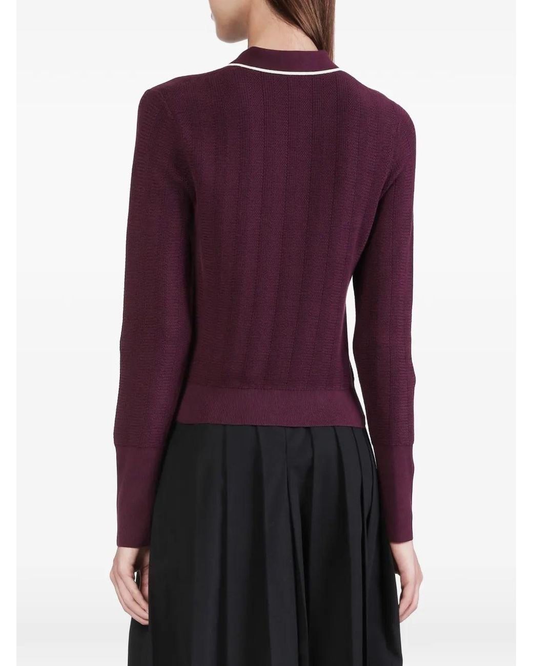 Fred Perry Purple Contrast-Trim Waffle-Knit Top