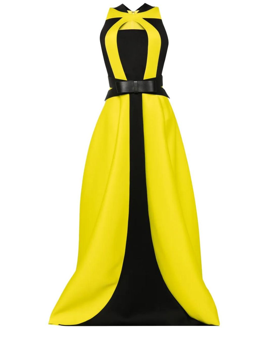 Saiid Kobeisy Yellow Belted Panelled Neoprene Gown