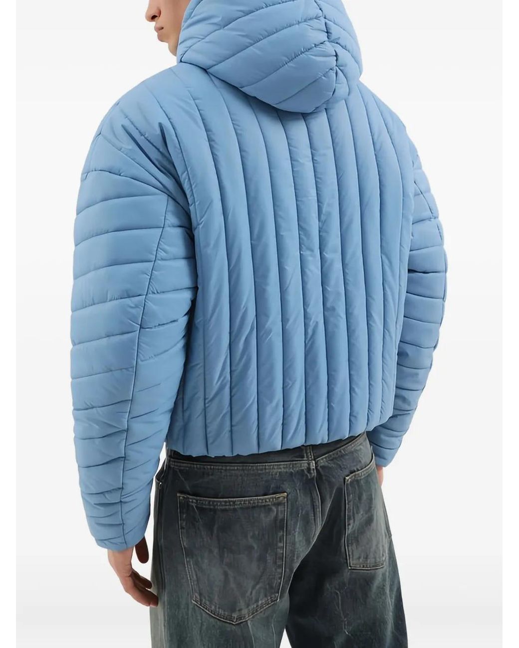 1989 STUDIO Blue Hooded Quilted Jacket for men