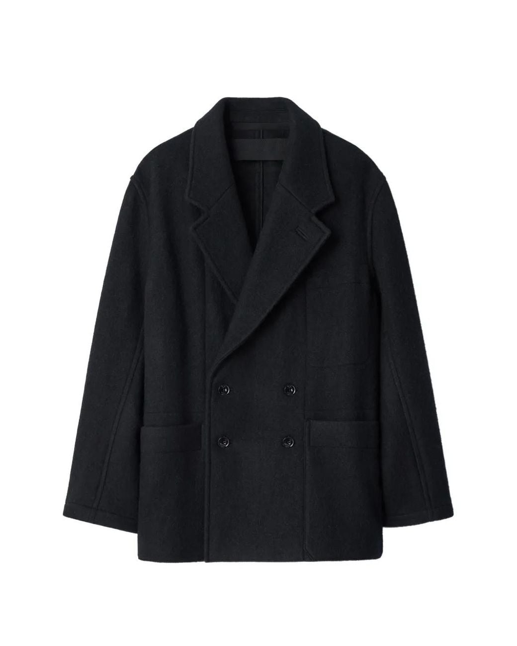 Lemaire Blue Manteau Court À Boutonnière Croisée En Laine Feutrée Et Alpaga for men
