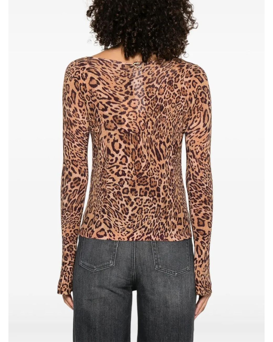 Twinset Brown Bell-Sleeve Leopard-Print Top