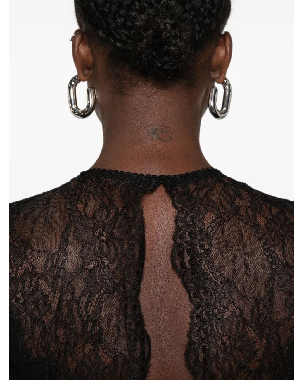 The Attico Black Lace-Trimmed Long-Sleeve Mini Dress