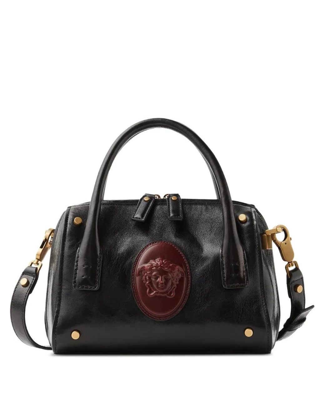 Versace Black Roomy Small Leather Boston Bag