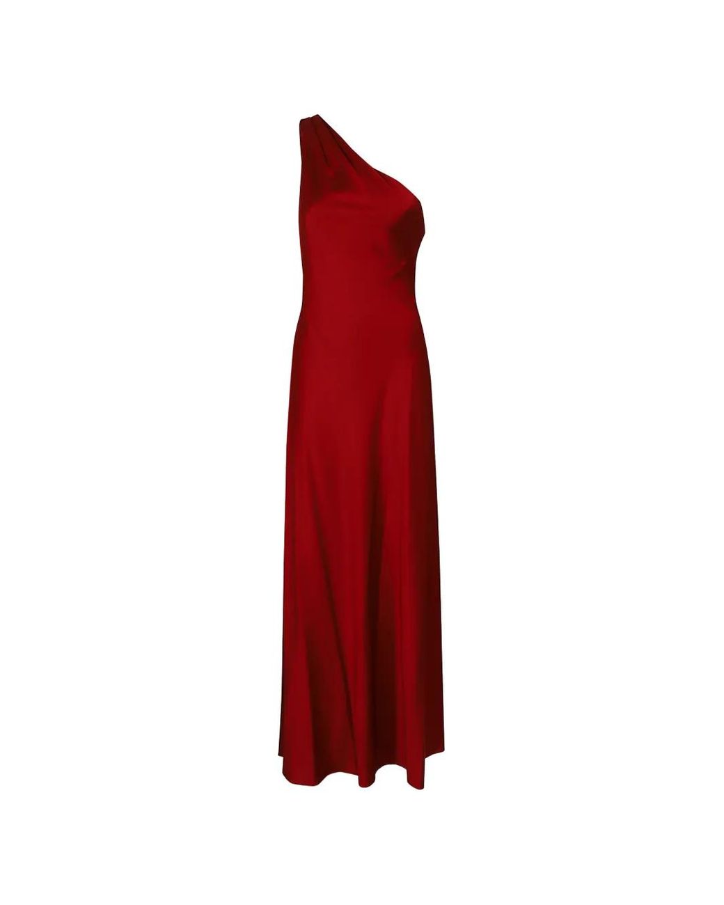 Ralph Lauren Red One-Shoulder Satin-Finish Maxi Dress