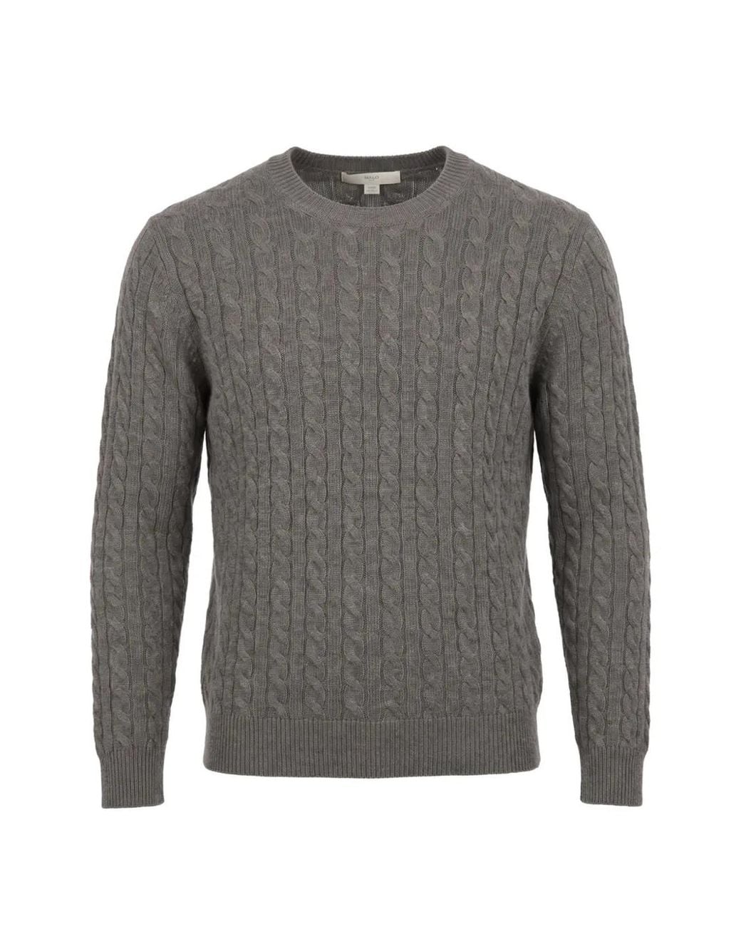 Malo Gray Cable-Knit Crew-Neck Sweater for men
