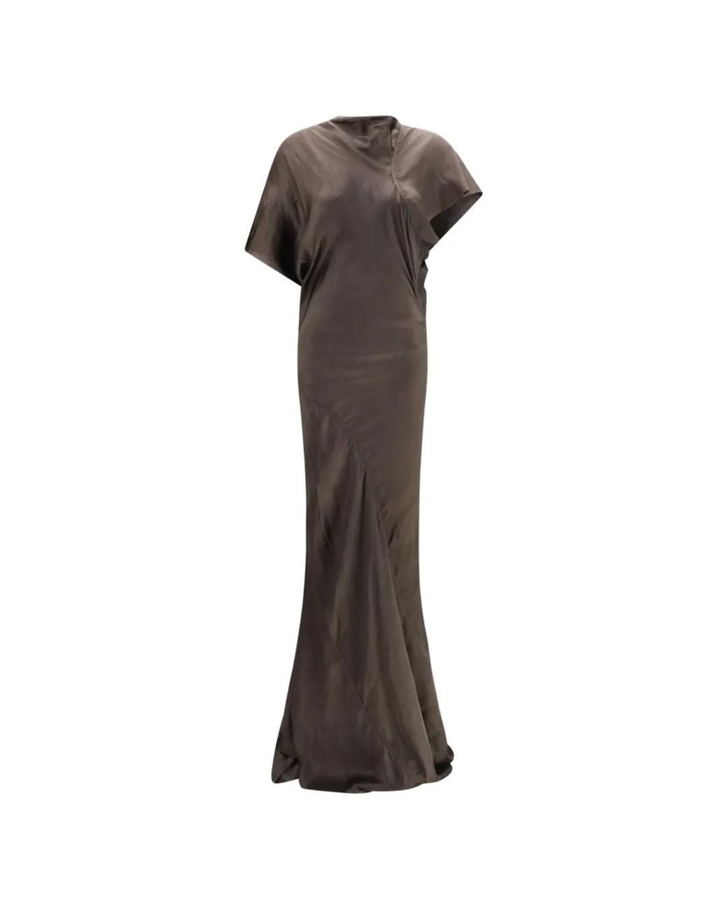 Rick Owens Brown Draped Asymmetric-Sleeve Gown