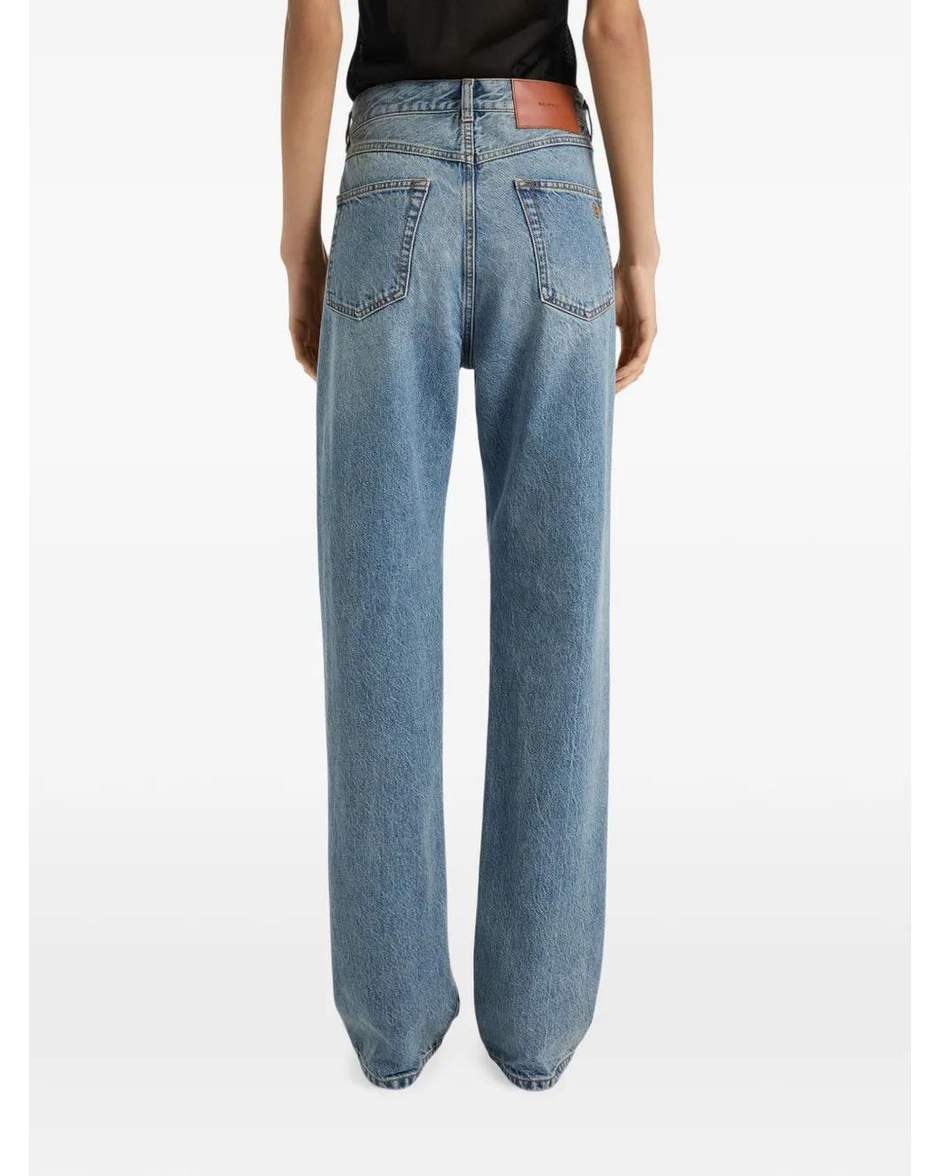 Balmain Blue Straight-Leg Faded Denim Jeans