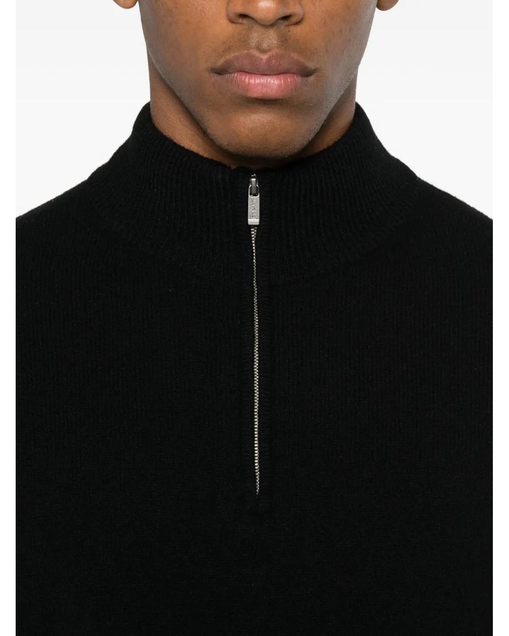 Mc2 Saint Barth Black Zip Mock-Neck Sweater for men