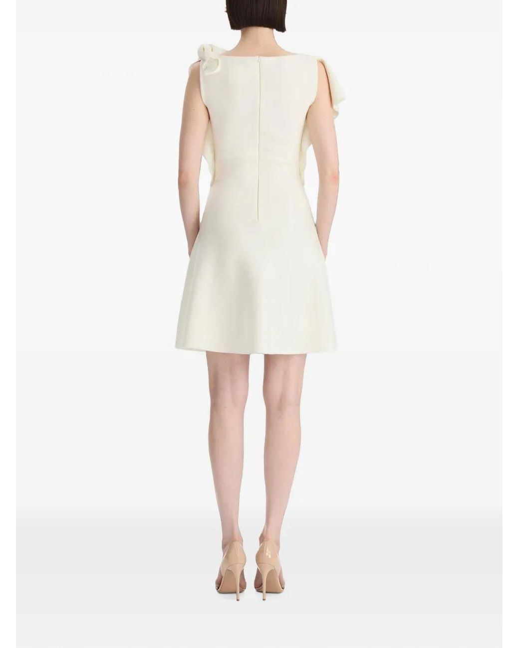 Oscar de la Renta White Draped Knitted Mini Dress