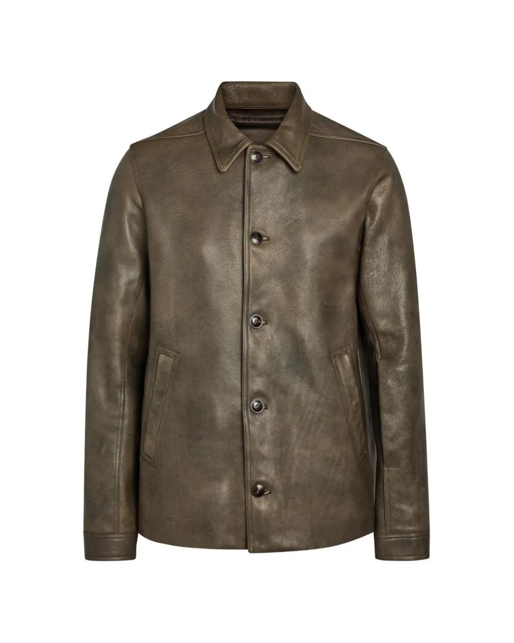 Rick Owens Green Button-Up Leather Jacket for men