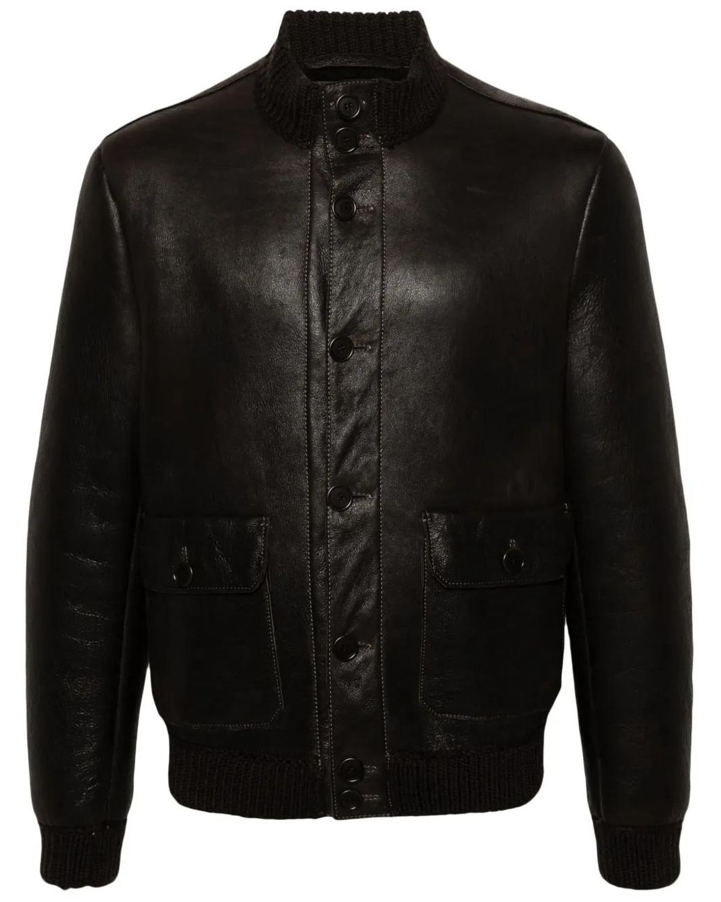 Salvatore Santoro Black Leather Bomber Jacket for men