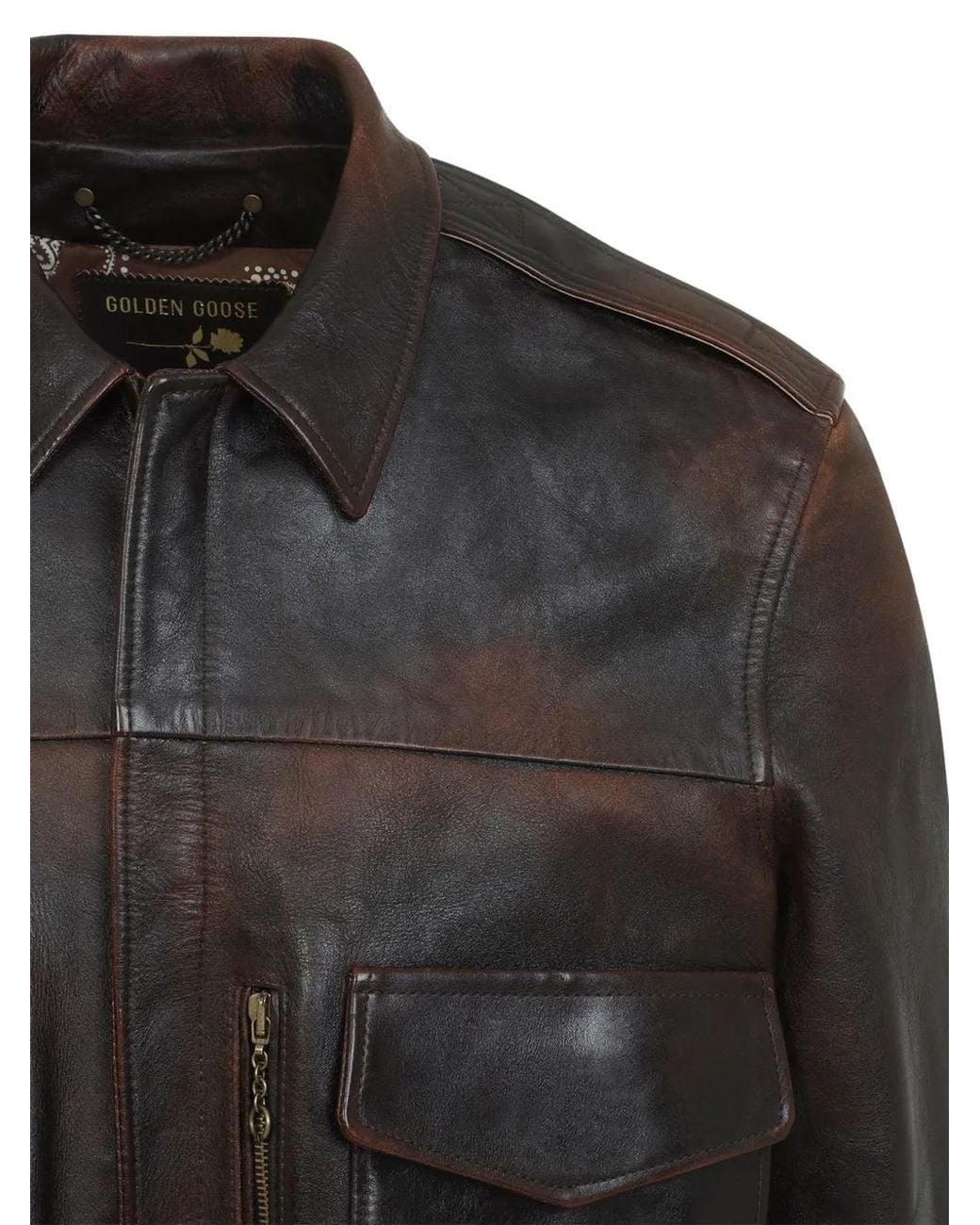Golden Goose Deluxe Brand Black Vintage Leather Zip-Up Bomber Jacket for men