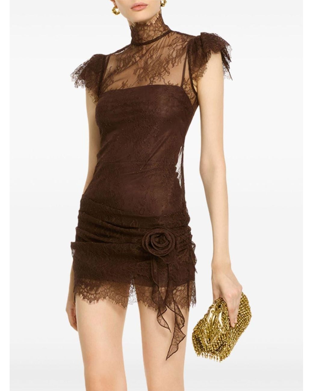 de la vali brown dress Edikted Ribbed Knit V-Neck Mini Dress - Brown main image 0