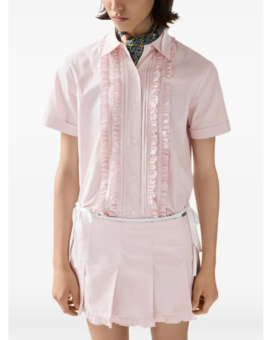 Miu Miu Pink Poplin Pleated Miniskirt