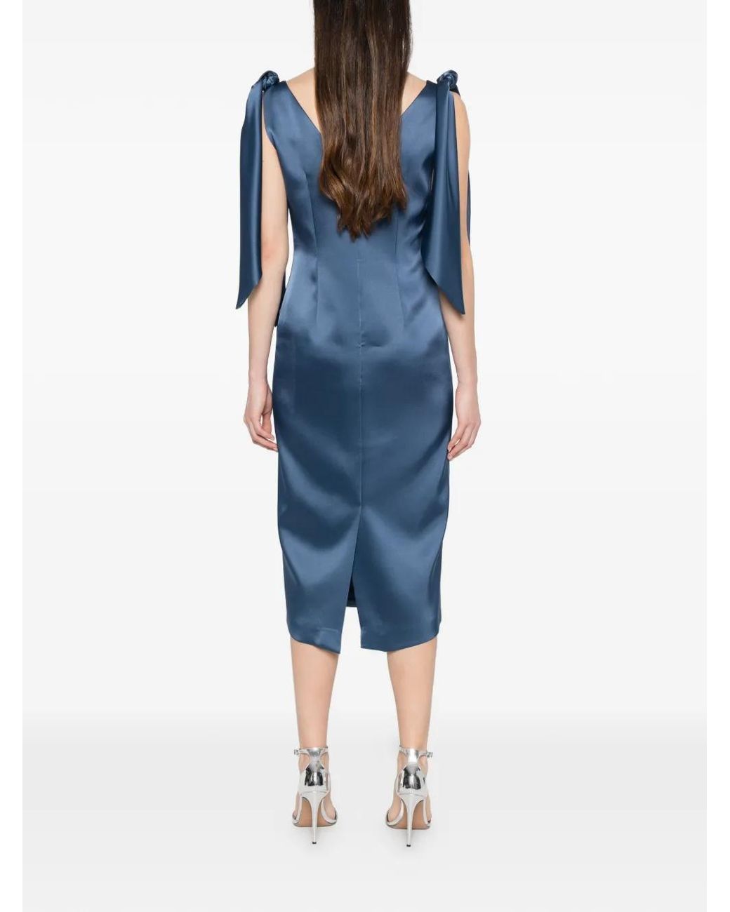Fely Campo Blue Draped Midi Dress