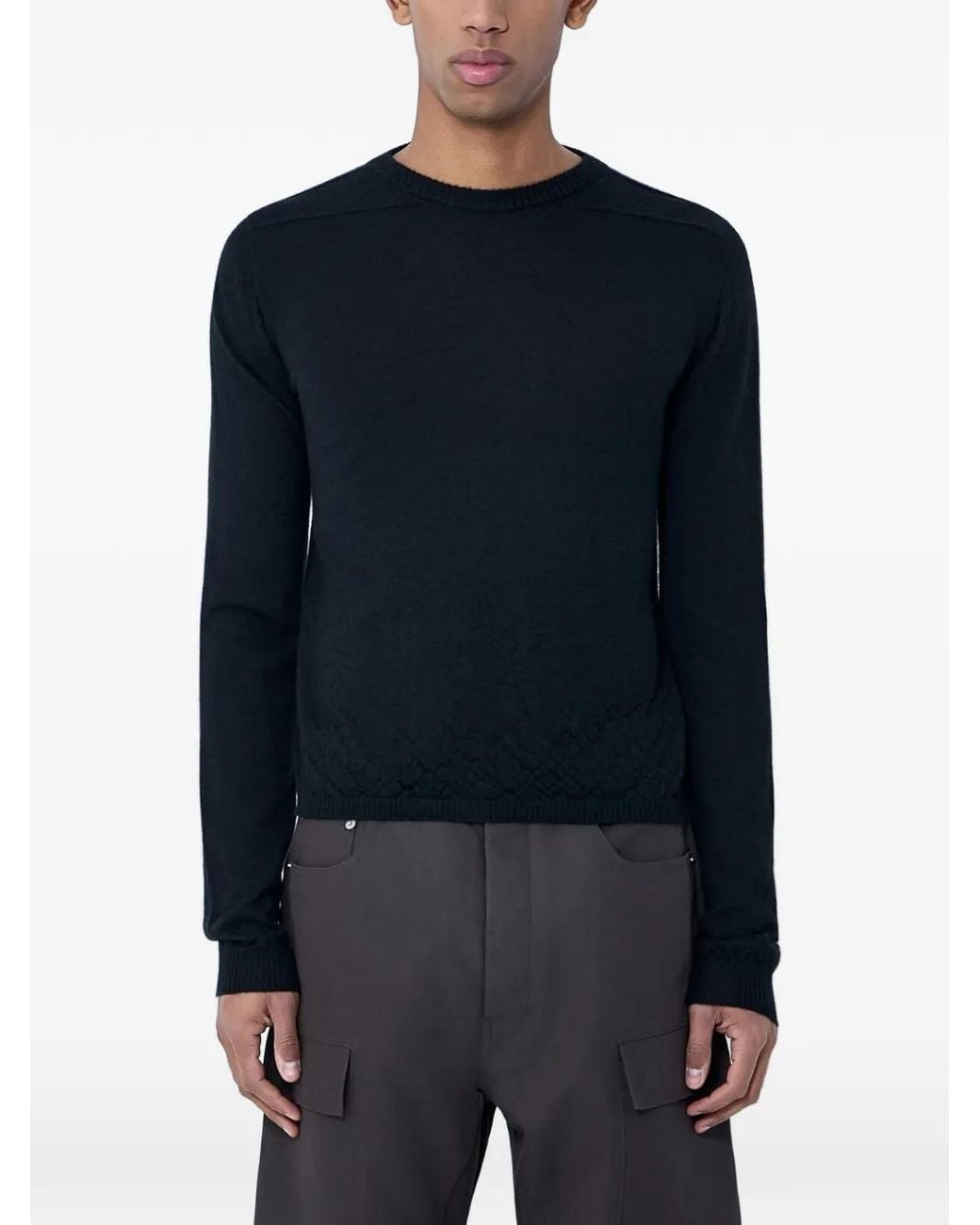 Rick Owens Blue Ribbed Crew-Neck Sweater for men
