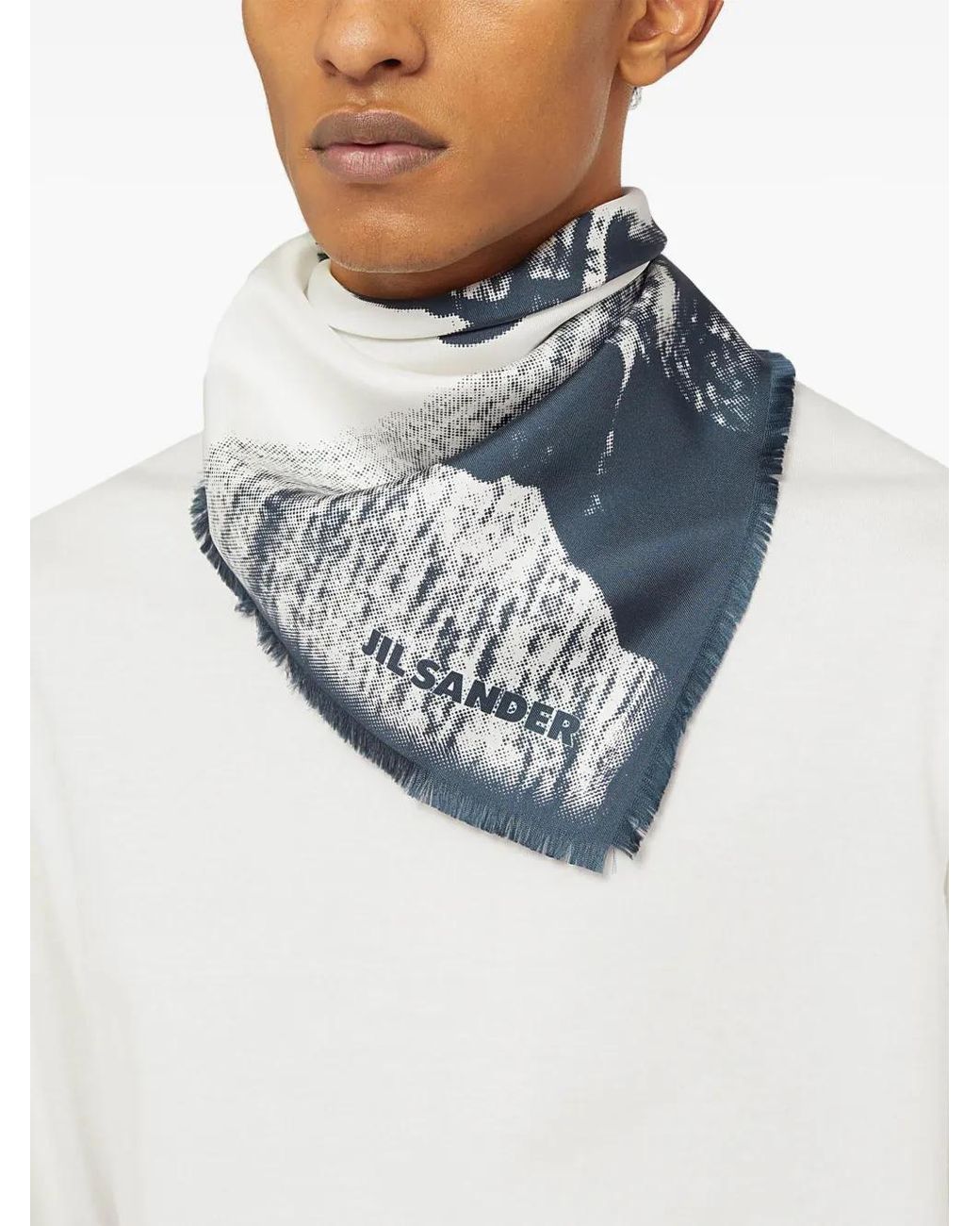 Jil Sander Blue Printed Silk Foulard for men
