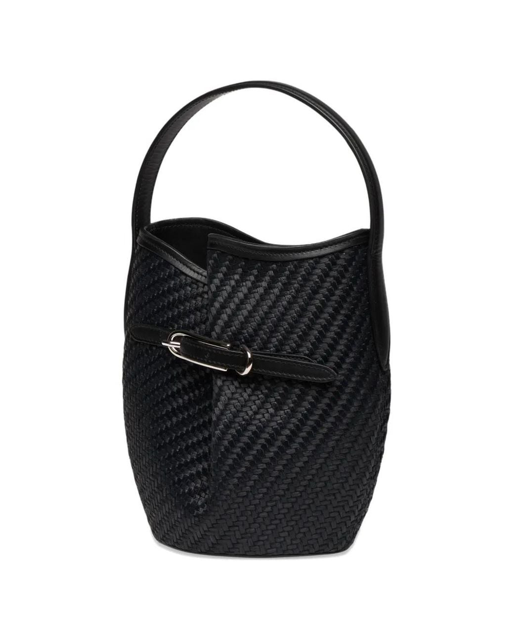 Liffner Black Belted Bucket Bag Mini Raffia
