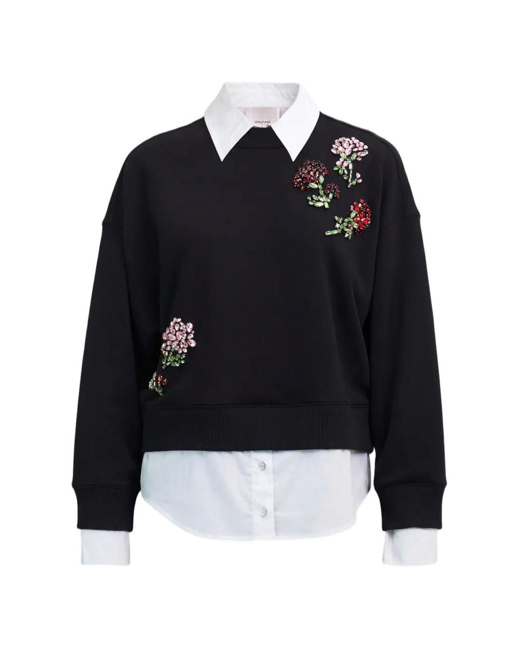 Cinq À Sept Black Justina Rhinestone-Embellished Layered-Effect Sweater
