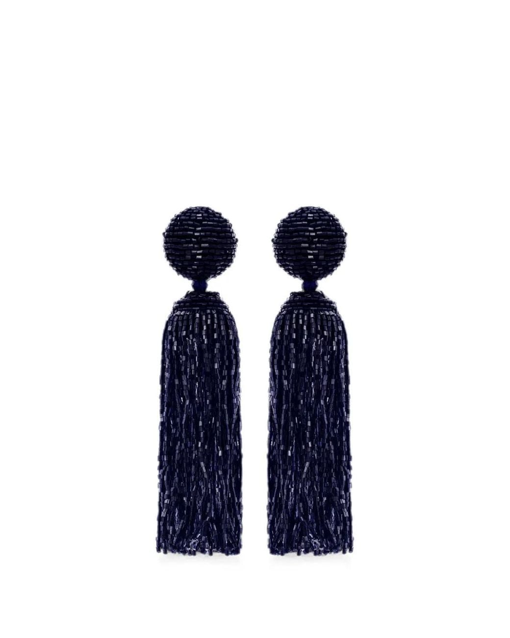 Oscar de la Renta Blue Beaded Tassel Earrings