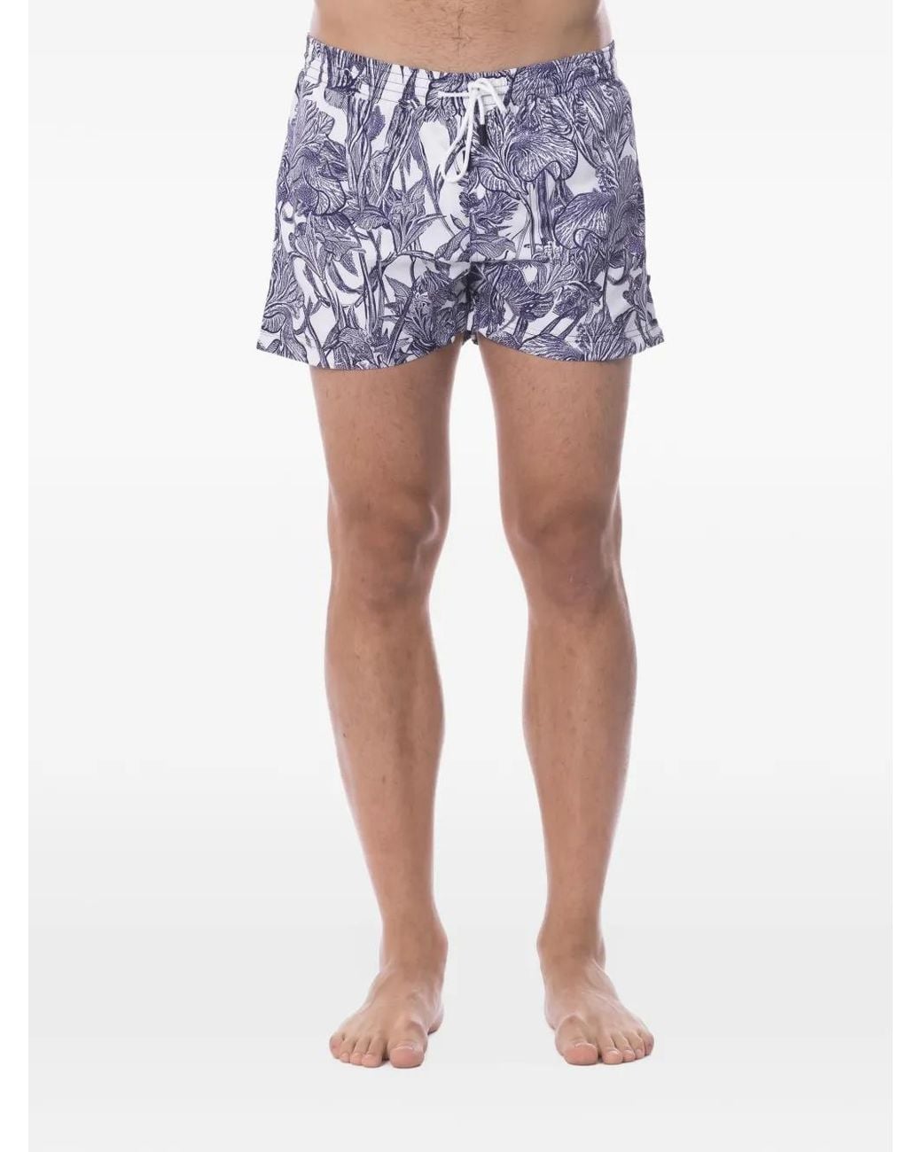 Roberto Cavalli Blue Floral-Print Swim Shorts for men