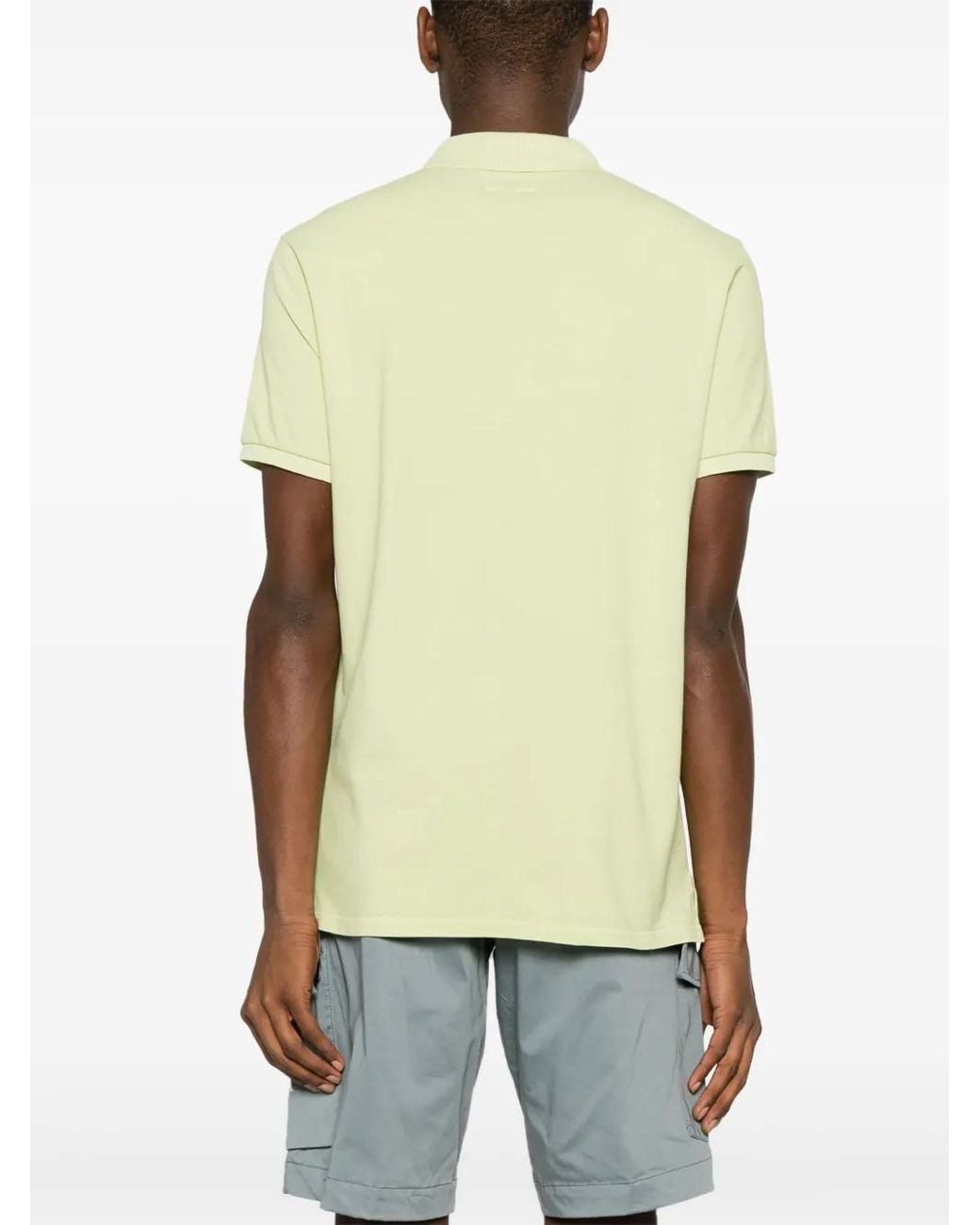 C P Company Yellow Logo-Patch Piqué Polo Shirt for men