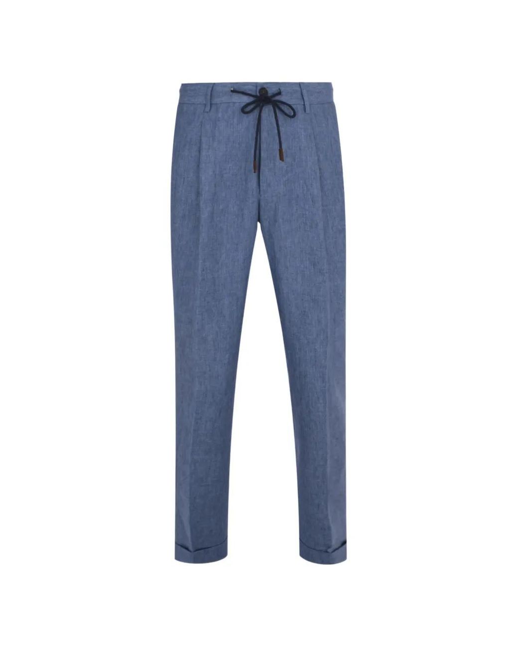 Gran Sasso Blue Drawstring Pleated Trousers for men