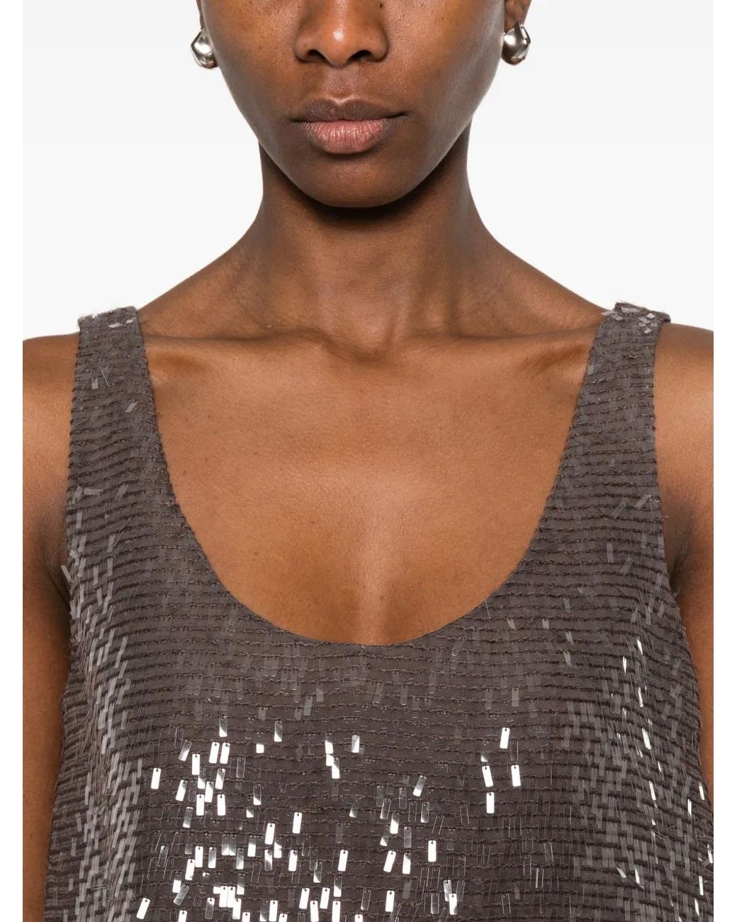 Brunello Cucinelli Brown Oberteil mit Pailletten