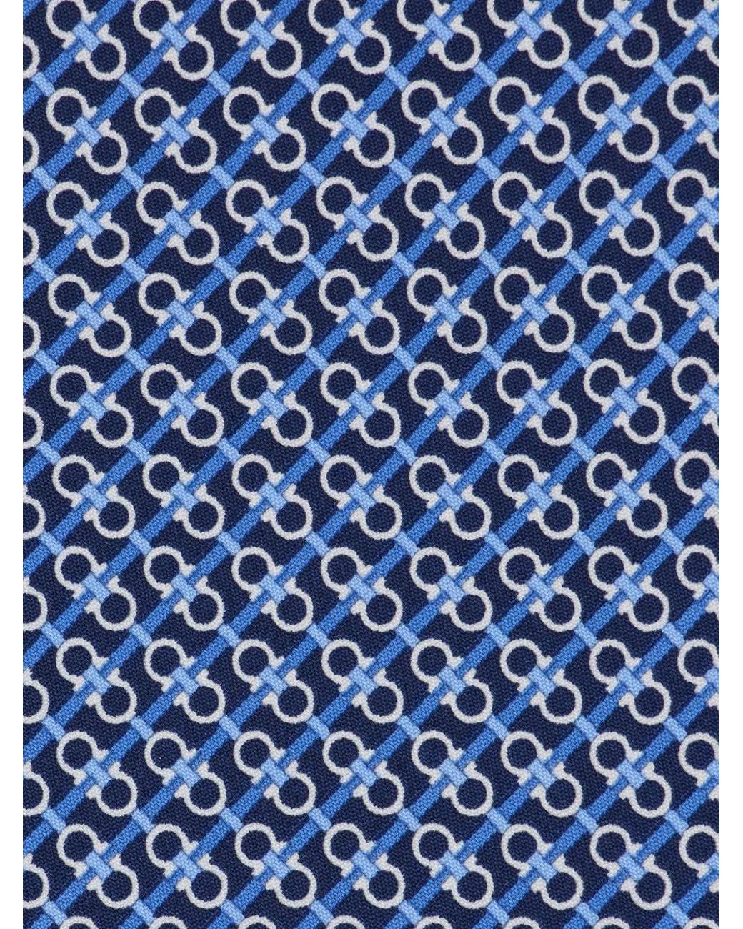 Ferragamo Blue Gancini Print Silk Tie for men