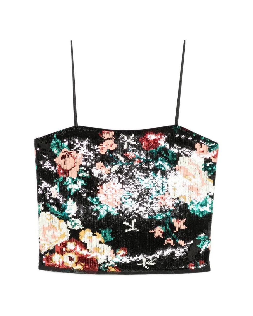 Forte_forte Black Sequin-Embellished Floral-Pattern Top