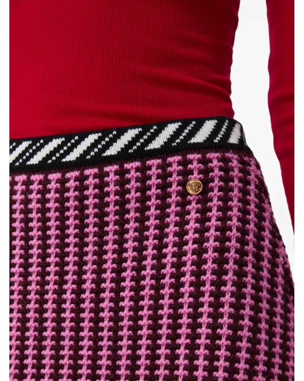 Versace Red Wool Crochet-Stitch Knit Mini Skirt