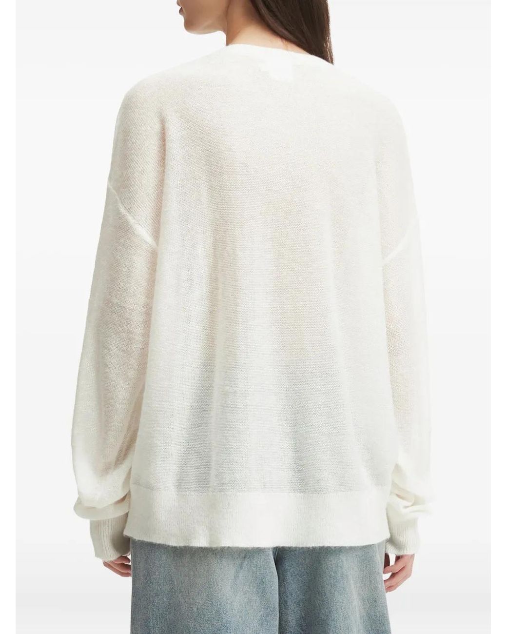 B+ AB White Embroidered Ribbon-Detail Sweater