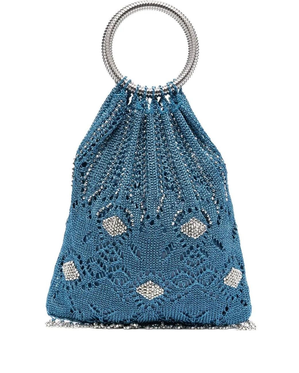 Rabanne Blue Beaded Circular-Handle Tote Bag