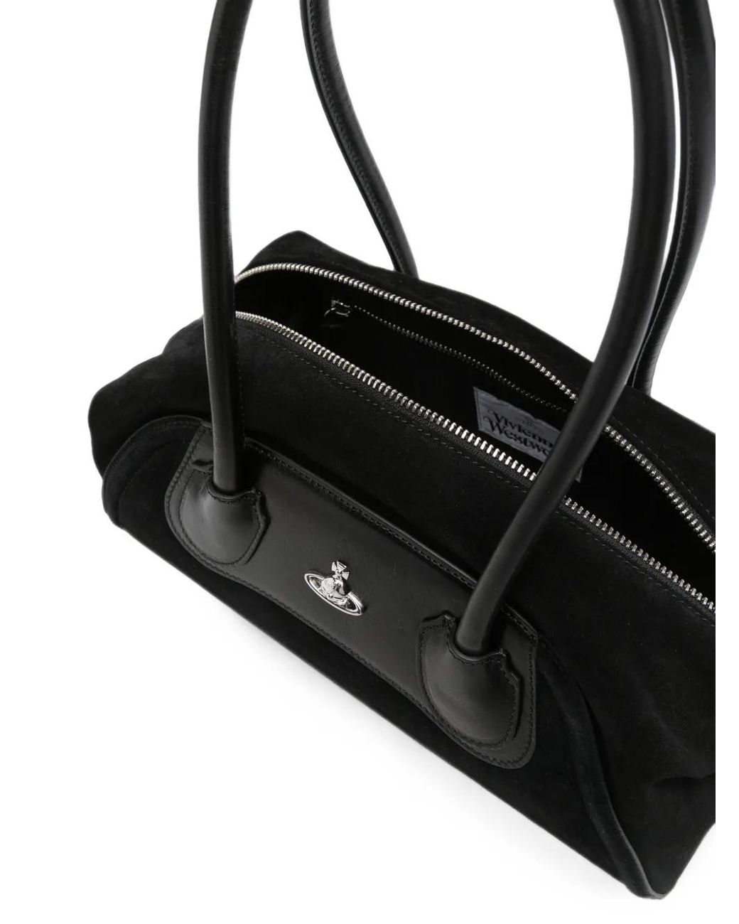 Vivienne Westwood Black Orb Plaque Suede-Panelled Shoulder Bag