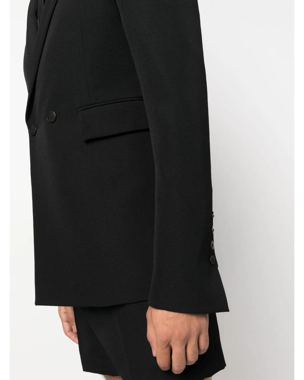 SAPIO Black Double-Breasted Wool-Cotton Blazer for men