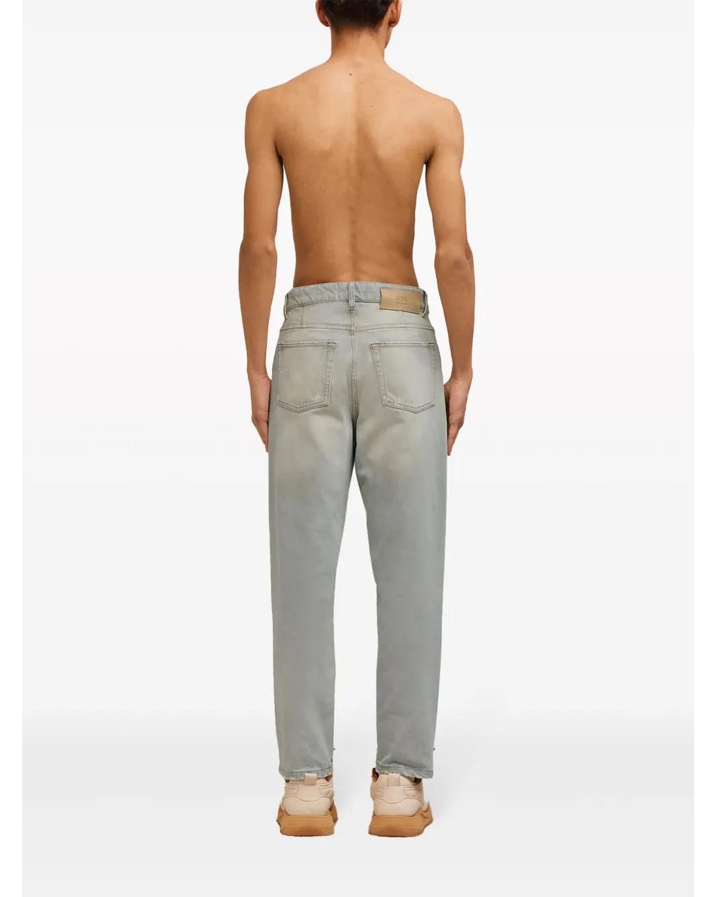 AMI Gray Logo-Patch Organic Cotton Jeans for men