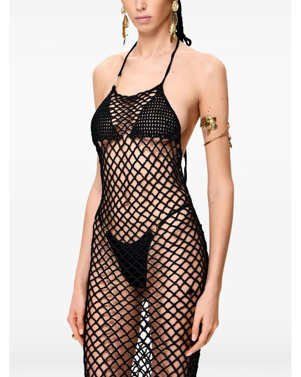 Korobeynikov Black Crocheted Mesh-Knit Maxi Dress