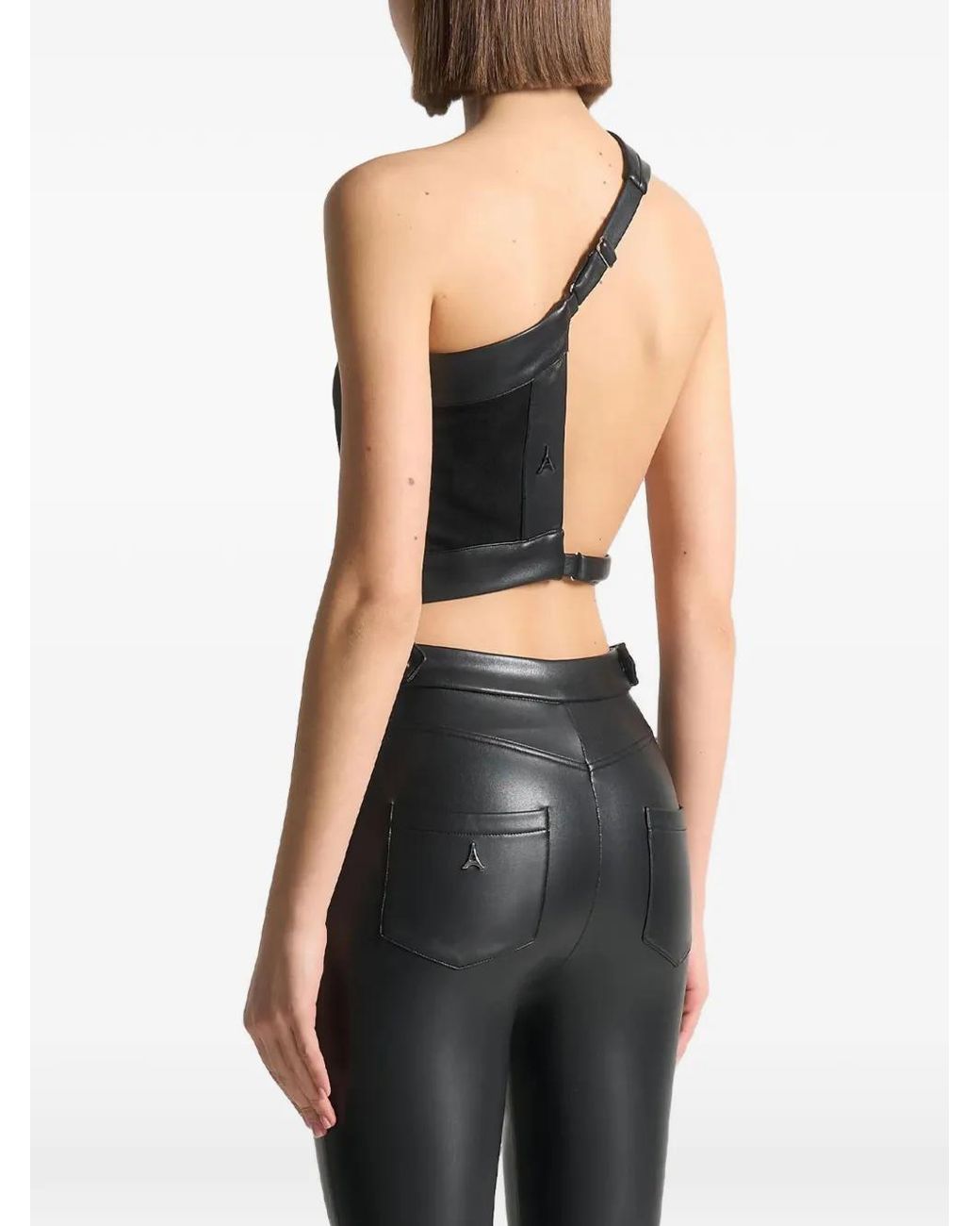 Manière De Voir Black Suede Leather Asymmetric Backless Top